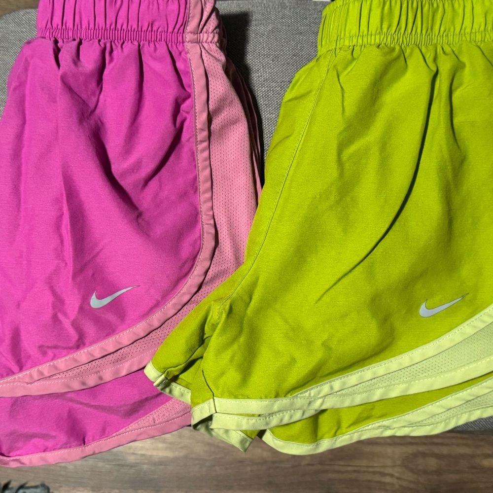 Nike Pink and Green Athletic Shorts Lightweight Elastic Waist